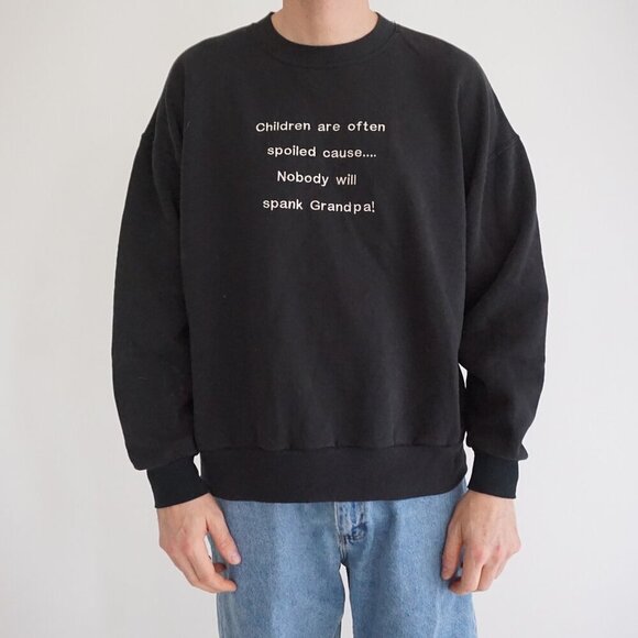 VTG '90S Jerzees Black Embroidered Funny Grandpa Cotton Crewneck Sweater XL - Picture 1 of 9
